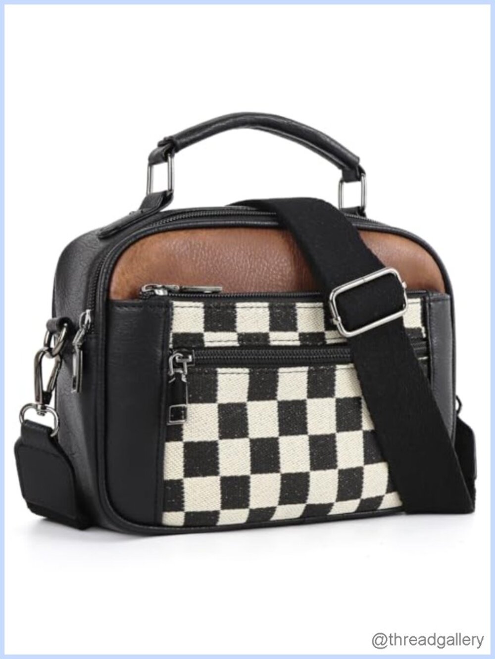 Plaid Crossbody Bag PU Leather Adjustable Strap Women Shoulder Handbag